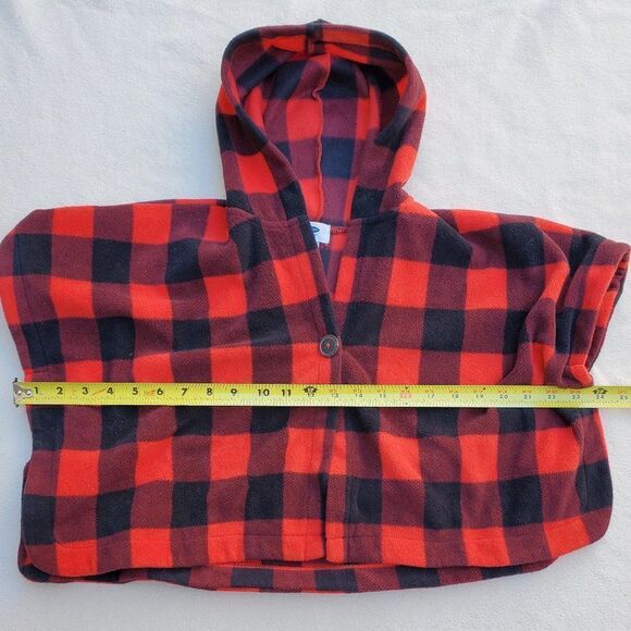 Old Navy red and black buffalo plaid cape coat with hood - Picture 3 of 10